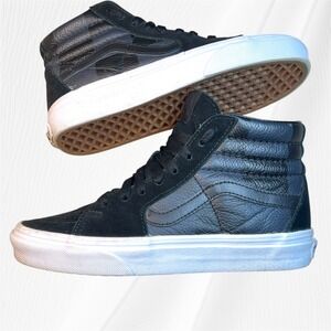 Vans Sk8 Hi Black Leather Suede High Top Skate  Sneakers Size 3.5/mens 5/womens